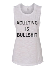 Load image into Gallery viewer, Adulting Is Bullshit Fitted Scoop Muscle Tank - Wake Slay Repeat