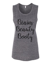 Load image into Gallery viewer, Brains, Beauty, Booty Fitted Scoop Muscle Tank - Wake Slay Repeat