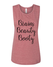 Load image into Gallery viewer, Brains, Beauty, Booty Fitted Scoop Muscle Tank - Wake Slay Repeat