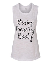 Load image into Gallery viewer, Brains, Beauty, Booty Fitted Scoop Muscle Tank - Wake Slay Repeat