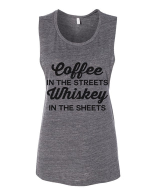 Coffee In The Streets Whiskey In The Sheets Fitted Muscle Tank - Wake Slay Repeat