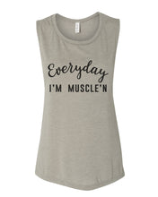 Load image into Gallery viewer, Everyday I'm Muscle'n Workout Fitted Scoop Muscle Tank - Wake Slay Repeat