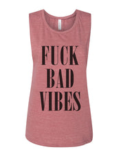 Load image into Gallery viewer, Fuck Bad Vibes Fitted Scoop Muscle Tank - Wake Slay Repeat
