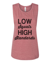 Load image into Gallery viewer, Low Squats High Standards Workout Flowy Scoop Muscle Tank - Wake Slay Repeat