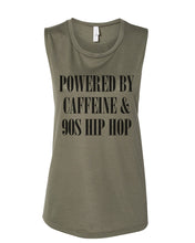 Load image into Gallery viewer, Powered By Caffeine & 90s Hip Hop Fitted Muscle Tank - Wake Slay Repeat