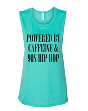 Load image into Gallery viewer, Powered By Caffeine & 90s Hip Hop Fitted Muscle Tank - Wake Slay Repeat