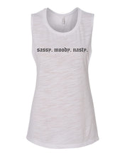 Load image into Gallery viewer, Sassy. Moody. Nasty. Fitted Muscle Tank - Wake Slay Repeat