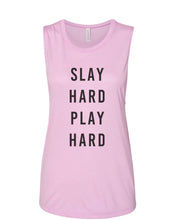Load image into Gallery viewer, Slay Hard Play Hard Fitted Muscle Tank - Wake Slay Repeat