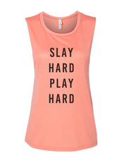 Load image into Gallery viewer, Slay Hard Play Hard Fitted Muscle Tank - Wake Slay Repeat