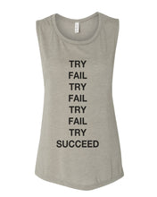 Load image into Gallery viewer, Try Fail Succeed Fitted Scoop Muscle Tank - Wake Slay Repeat