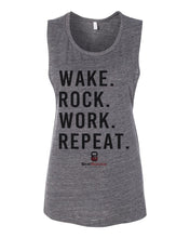 Load image into Gallery viewer, SRX Wake Rock Work Repeat Workout Flowy Scoop Muscle Tank - Wake Slay Repeat