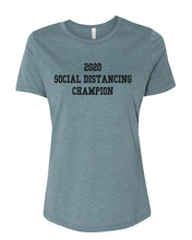 Load image into Gallery viewer, 2020 Social Distancing Champion Fitted Women&#39;s T Shirt - Wake Slay Repeat