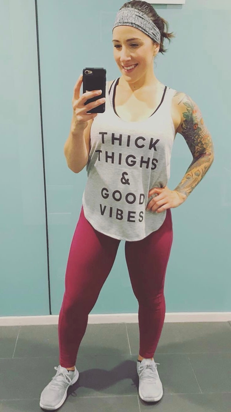 Thick Thighs & Good Vibes Flowy Side Slit Tank Top - Wake Slay