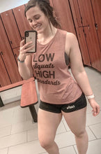 Load image into Gallery viewer, Low Squats High Standards Workout Flowy Scoop Muscle Tank - Wake Slay Repeat