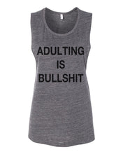 Load image into Gallery viewer, Adulting Is Bullshit Fitted Scoop Muscle Tank - Wake Slay Repeat