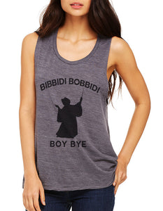 Bibbidi Bobbidi Boy Bye Flowy Scoop Muscle Tank - Wake Slay Repeat