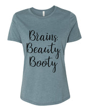 Load image into Gallery viewer, Brains, Beauty, Booty Fitted Women&#39;s T Shirt - Wake Slay Repeat