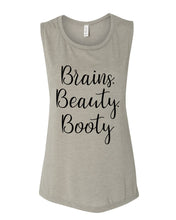Load image into Gallery viewer, Brains, Beauty, Booty Fitted Scoop Muscle Tank - Wake Slay Repeat