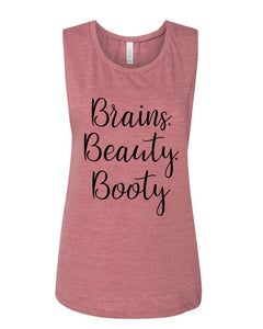 Brains, Beauty, Booty Fitted Scoop Muscle Tank - Wake Slay Repeat