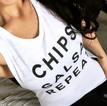 Load image into Gallery viewer, Chips Salsa Repeat Flowy Scoop Muscle Tank - Wake Slay Repeat