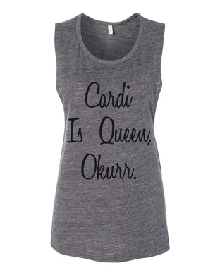 Cardi Is Queen Workout Flowy Scoop Muscle Tank - Wake Slay Repeat