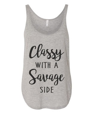 Classy With A Savage Side Flowy Side Slit Tank Top - Wake Slay Repeat