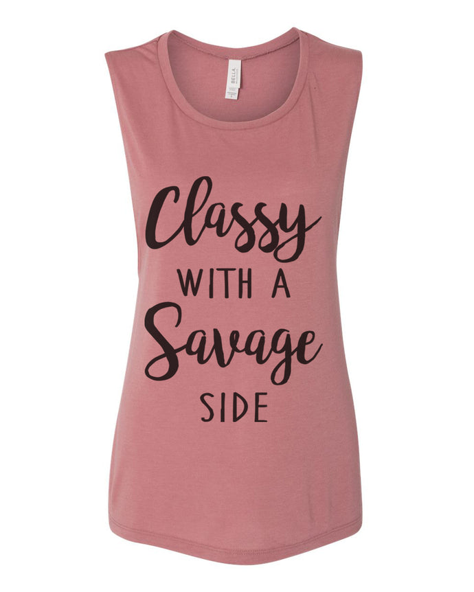 Classy With A Savage Side Workout Flowy Scoop Muscle Tank - Wake Slay Repeat
