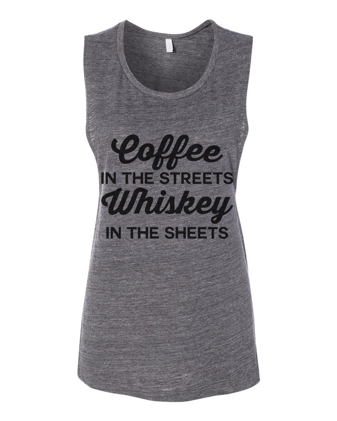 Coffee In The Streets Whiskey In The Sheets Fitted Muscle Tank - Wake Slay Repeat
