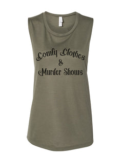 Comfy Clothes & Murder Shows Fitted Muscle Tank - Wake Slay Repeat