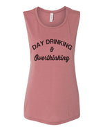 Day Drinking and Overthinking Women's Workout Flowy Scoop Muscle Tank - Wake Slay Repeat