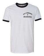 Day Drinking And Overthinking Pocket Unisex Ringer - Wake Slay Repeat