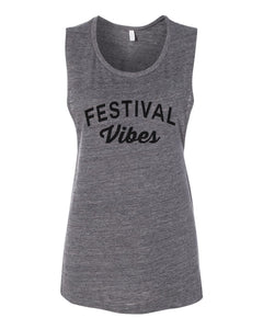 Festival Vibes Fitted Scoop Muscle Tank - Wake Slay Repeat
