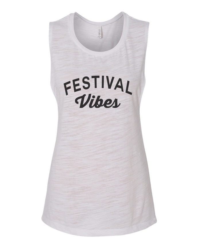 Festival Vibes Fitted Scoop Muscle Tank - Wake Slay Repeat