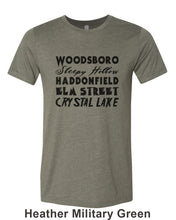 Load image into Gallery viewer, Horror Cities Woodsboro Sleepy Hollow Haddonfield Elm Street Crystal Lake Unisex Short Sleeve T Shirt - Wake Slay Repeat