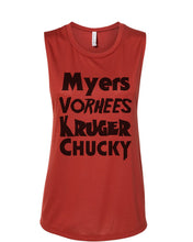 Load image into Gallery viewer, Horror Movie Names Myers Vorhees Kruger Chucky Fitted Muscle Tank - Wake Slay Repeat