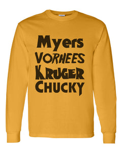 Horror Movie Names Myers Vorhees Kruger Chucky Unisex Long Sleeve T Shirt - Wake Slay Repeat