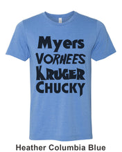 Load image into Gallery viewer, Horror Movie Names Myers Vorhees Kruger Chucky Unisex Short Sleeve T Shirt - Wake Slay Repeat