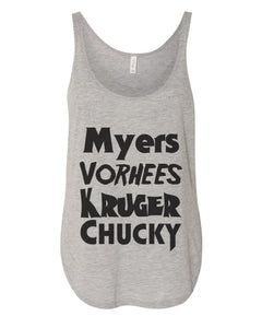 Horror Movie Names Myers Vorhees Kruger Chucky Flowy Side Slit Tank Top - Wake Slay Repeat