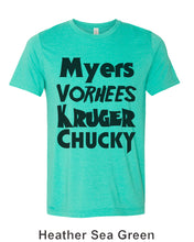 Load image into Gallery viewer, Horror Movie Names Myers Vorhees Kruger Chucky Unisex Short Sleeve T Shirt - Wake Slay Repeat