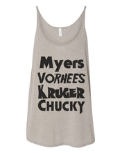 Load image into Gallery viewer, Horror Movie Names Myers Vorhees Kruger Chucky Slouchy Tank - Wake Slay Repeat