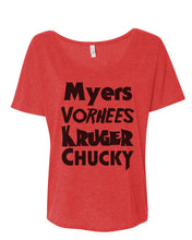 Load image into Gallery viewer, Horror Movie Names Myers Vorhees Kruger Chucky Slouchy Tee - Wake Slay Repeat