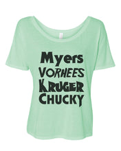 Load image into Gallery viewer, Horror Movie Names Myers Vorhees Kruger Chucky Slouchy Tee - Wake Slay Repeat