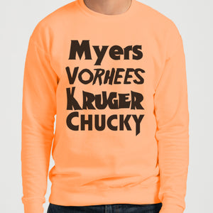 Horror Movie Names Myers Vorhees Kruger Chucky Unisex Sweatshirt - Wake Slay Repeat