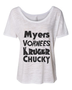 Horror Movie Names Myers Vorhees Kruger Chucky Slouchy Tee - Wake Slay Repeat