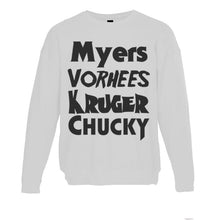 Load image into Gallery viewer, Horror Movie Names Myers Vorhees Kruger Chucky Unisex Sweatshirt - Wake Slay Repeat