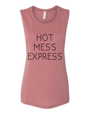 Hot Mess Express Workout Flowy Scoop Muscle Tank - Wake Slay Repeat