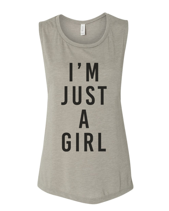 I'm Just A Girl Workout Flowy Scoop Muscle Tank - Wake Slay Repeat