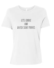 Load image into Gallery viewer, Let&#39;s Cuddle And Watch Scary Movies Fitted Women&#39;s T Shirt - Wake Slay Repeat