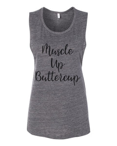 Muscle Up Buttercup Workout Flowy Scoop Muscle Tank - Wake Slay Repeat