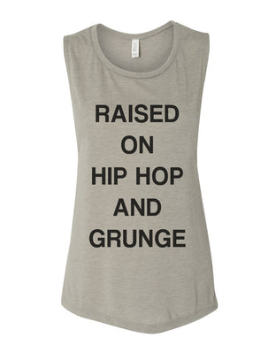 Raised On Hip Hop And Grunge Flowy Scoop Muscle Women's Workout Tank - Wake Slay Repeat
